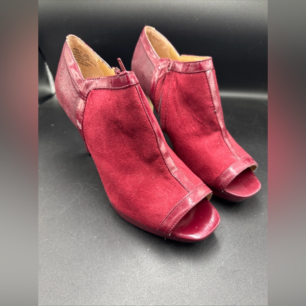 Cato Burgundy Stiletto Open Toe Ankle Platform Bootie Faux Suede Side Zip Sz 10